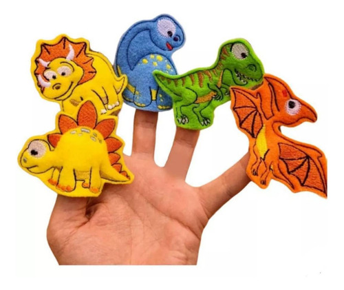 Títeres De Dedo Dinosaurios Set X 5 Bordados Triceratops 