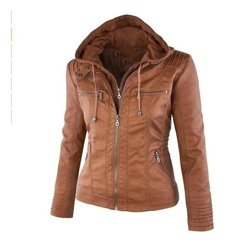 Ropa De Mujer Casual Chaqueta De Cuero Sólido De Manga Larga