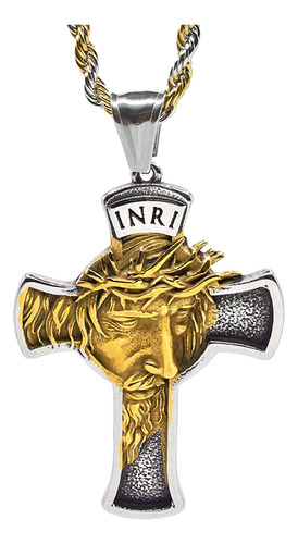 Dije Cristo Católico Estilo Oro Y Plata Incluye Cadena Bicolor Dorado Y Plateado