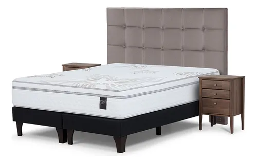 Cama Europea Rosen Art 4 King + Muebles Issey Visón