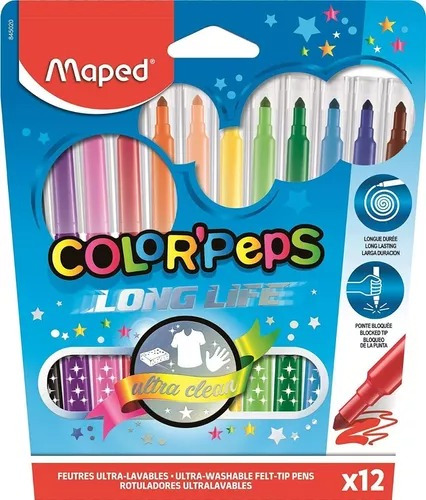 Marcadores Fibras Maped Color Peps Long Life X 12 Colores