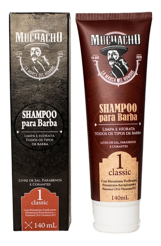 Shampoo para barba Muchacho Classic 140ml. Sua barba limpa, macia e hidratada