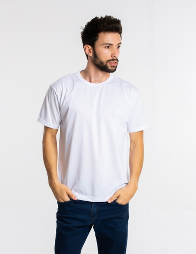 Imagem 1 de 3 de Camiseta Branca Lisa Masculina Malha Fria Pv Premium