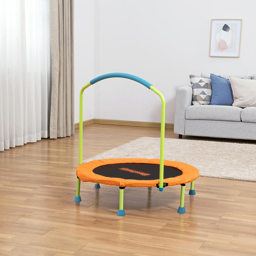 Trampolin Infantil Mini Brincolin Con Agarradera Wonder Jump Lona De Salto Negro Cobertor De Resortes Naranja