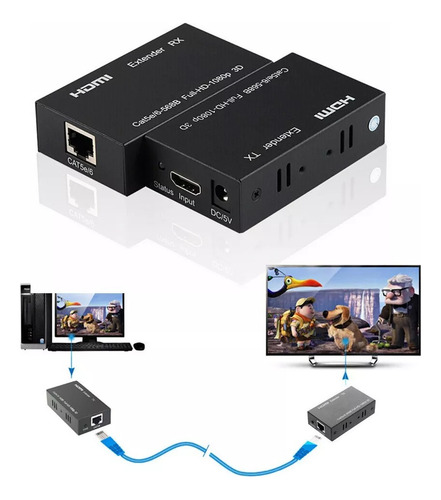 Extensor Hdmi De 60m Transmisor Y Receptor Cat5e Cat6 Rj45