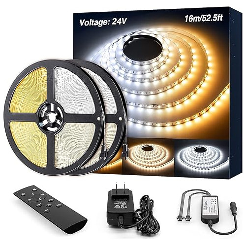 Tira De Luces Led Blancas De 52.5 Pies 24v Regulable 30...