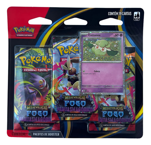 Blister Triplo Pokémon Megaevolução Fogo Fantasmagórico Português Cottonee