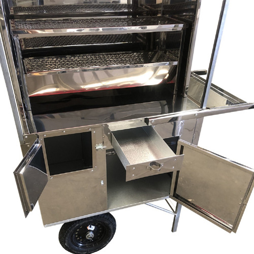 Carrinho Churrasco Inox 80cm Com Caixa Térmica Coifa