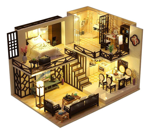 Casa De Miniatura Con Muebles, De Diy Con Cubierta A Prueba