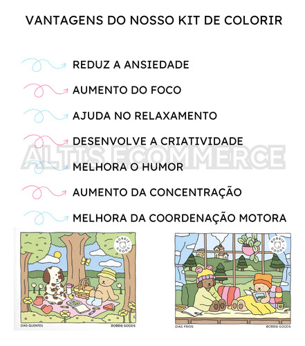 Kit Livro De Colorir Bobbie Goods Desenhos Com Conjunto Estojo Caneta Canetinhas 60 Cores Ponta Dupla