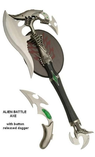 Hacha De Batalla Alien Con Navaja Oculta Afilada Acero 440