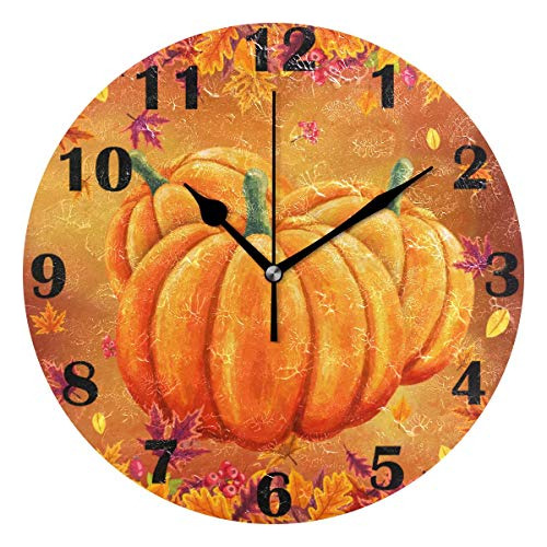 Reloj De Pared De Hojas De Calabaza De Otoño, Silencio...