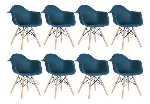 8 Cadeiras  Eames Wood Daw  Com Braços Cozinha Cores Estrutura da cadeira Azul-petróleo