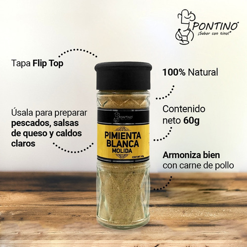 Pontino Pimienta Blanca Molida, 60 G
