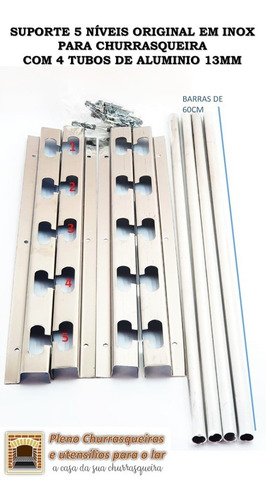 Imagem 1 de 6 de Suporte Inox Churrasqueira 5 Posições + 4 Tubos Alumin 60cm