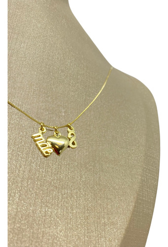 Conjunto Ouro 18k Colar + Pingentes Mãe + Infinito + Coração