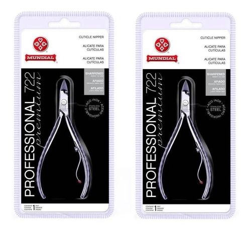 Alicate Cuticula Profissional 722 Inox Afiado Mundial -kit 2