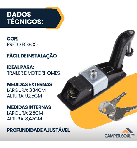 Fechadura Trava Tranca Bagageiro Preta Trailer Motorhome