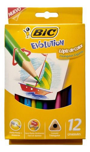 Lápices De Color Bic Evolución Triangulares Gigantes X12u