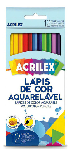 Lápis De Cor Aquarelável 12 Cores + Pincel Acrilex