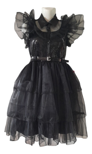 Disfraz Merlina Wednesday Addams Para Fiestas Cosplay Tul Niña Halloween Noche De Baile