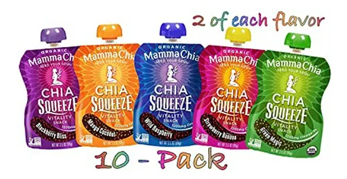 Pack 10 Unidades Mamma Chia Squeeze 5 Sabores: Frambuesa, Ve