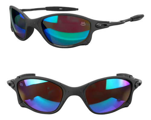 Oculos Sol Preto Lupa Praia Metal Verde Proteção Uv + Case