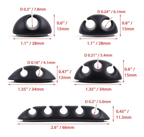 Imagen 5 de 9 de Organizador De Cables Soporte Clip Adhesivo Negro Set X 10u