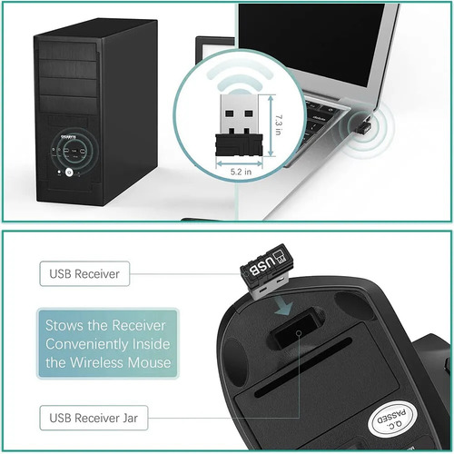 Mouse Inalambrico Ergonomico Diseño Vertical Usb Pc Oficina Negro
