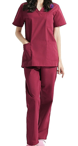 Uniforme Pijama Medica Enfermera Mujer Antifluido Cuello V  
