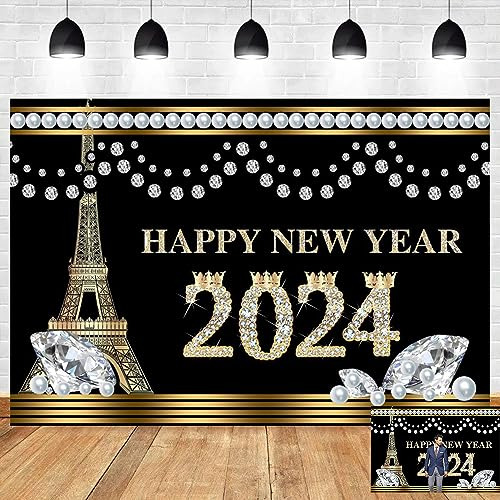 Oerju Feliz Año Nuevo Backdrop 2024 Diamantes Corona L65w9