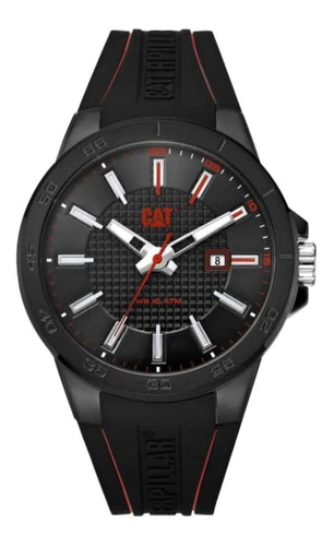 Reloj Caterpillar Hombre Stealth Silicona Empavonado 10 Atm Color De La Malla Silicona Negro/negro-rojo