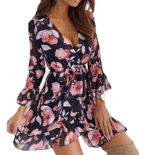 Vestido Casual De Mujer Con Estampado De Flores De Primavera