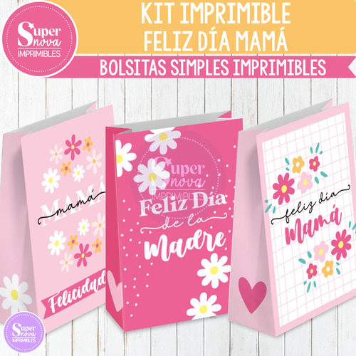 Kit Imprimible Bolsitas Simples Feliz Día Mamá Madre