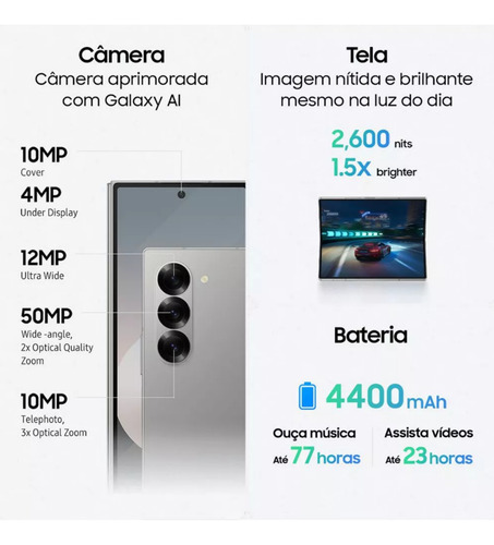 Samsung Galaxy Z Fold6 5g Câm.50mp 7.6'' Azul - Excelente (Recondicionado)