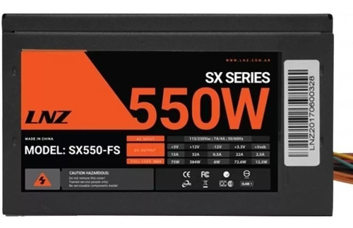 Fuente Pc Gamer Lnz 550w Sx550-fs Cooler 40a + Gtia 1 Año !