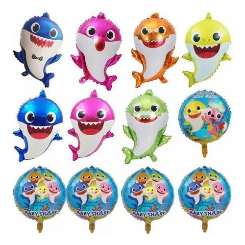 Kit Fiesta Baby Shark Globos De Cumpleaños Decoración 12pcs