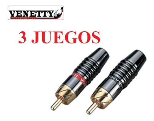 Set 3 Juegos Conector Plug Rca Con Baño Oro - Venetty