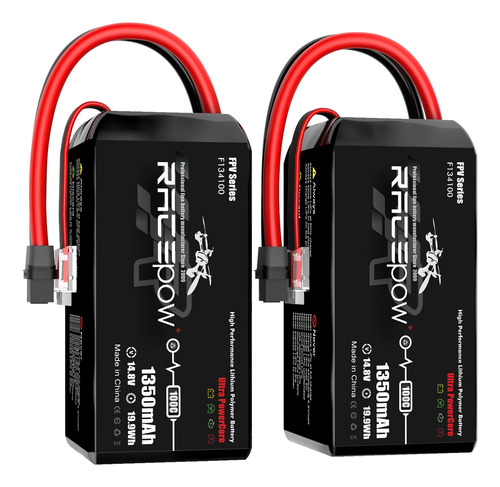 Racepow Mah 14.8v 100c 4s Lipo Battery Pack With Xt60h Conn.