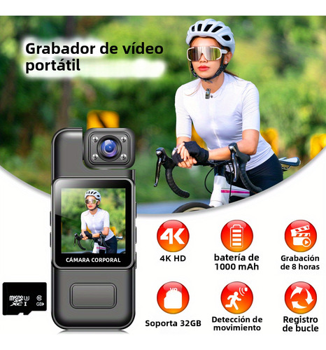 Cámara Corporal Portátil 4k Con Wifi, Visión Nocturna Y Clip