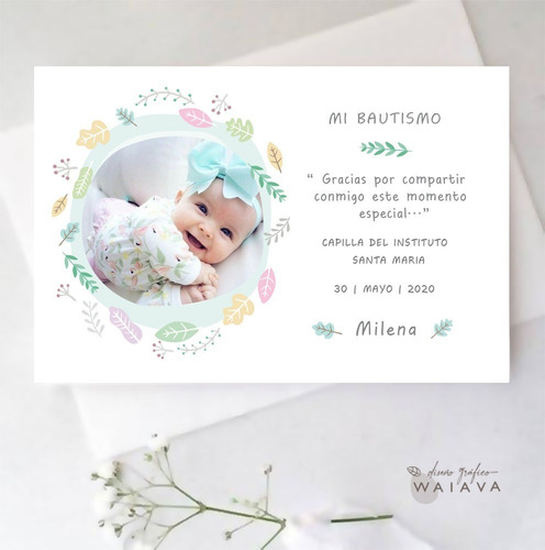 Imagen 7 de 7 de Estampas Tarjetas Bautismo Con Foto Nenas X 2u