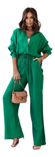 A Conjunto De Camisa Holgada Manga Larga Con Pantalones