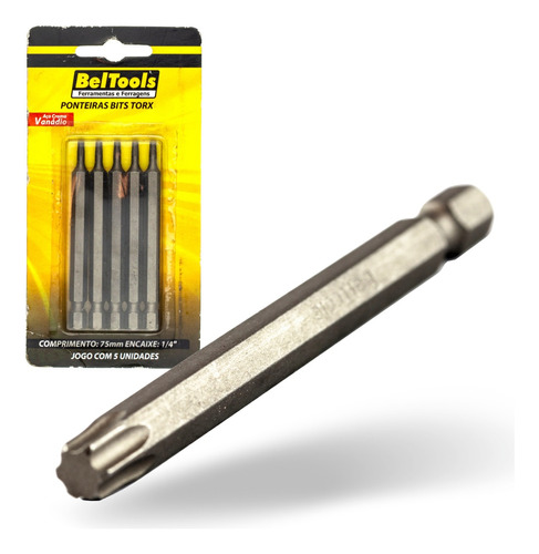 Kit C/ 5 Ponta Bit Torx 75mmx1/4xt40 Beltools