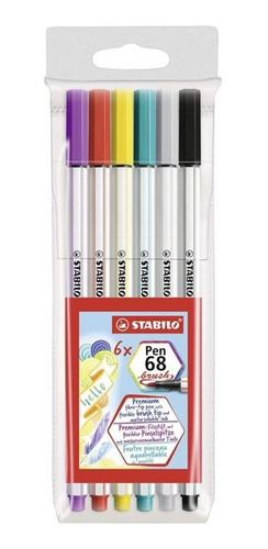 Caneta Pen 68 Brush Estojo C/ 6 Cores Stabilo 568/06