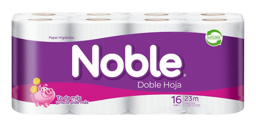 Imagen 2 de 2 de Papel Higiénico Noble Doble Hoja 16 Un 23 Mt