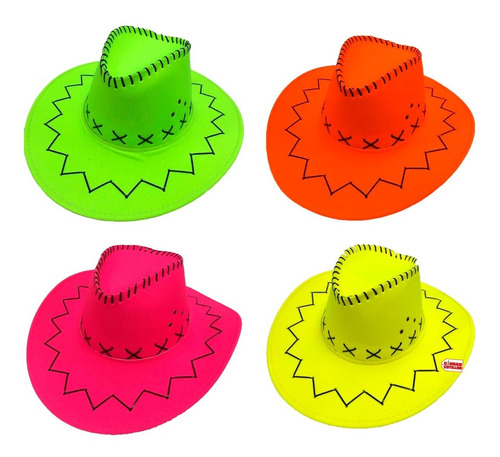 Gorro Sombrero Vaquero Fluo Cuero Sintético Disfraz - Cc