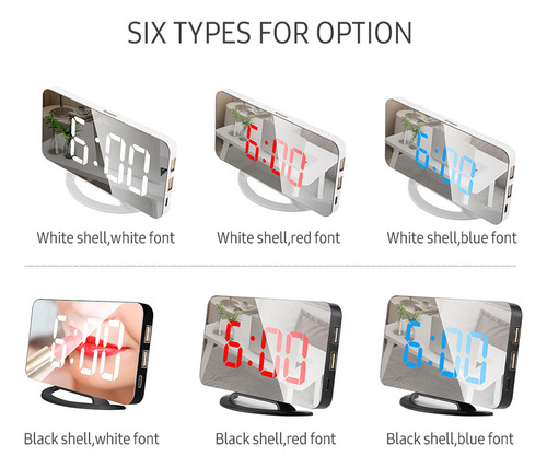 D Despertador Led Con Espejo: Brillo Ajustable,