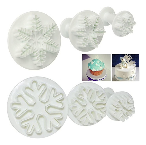 6 Pieza Cortador Fondant Copo Nieve Embolo Galleta Relieve