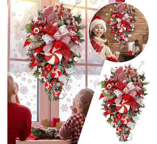 Corona De Navidad Con Bastón De Caramelo, Decoración Navideñ