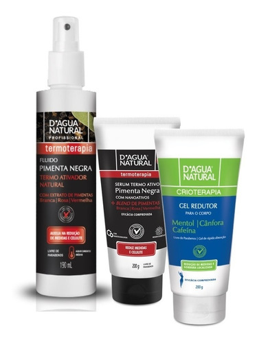 Kit Fluido Serum Pimenta Negra Gel Crioterapico Cafeina 200g